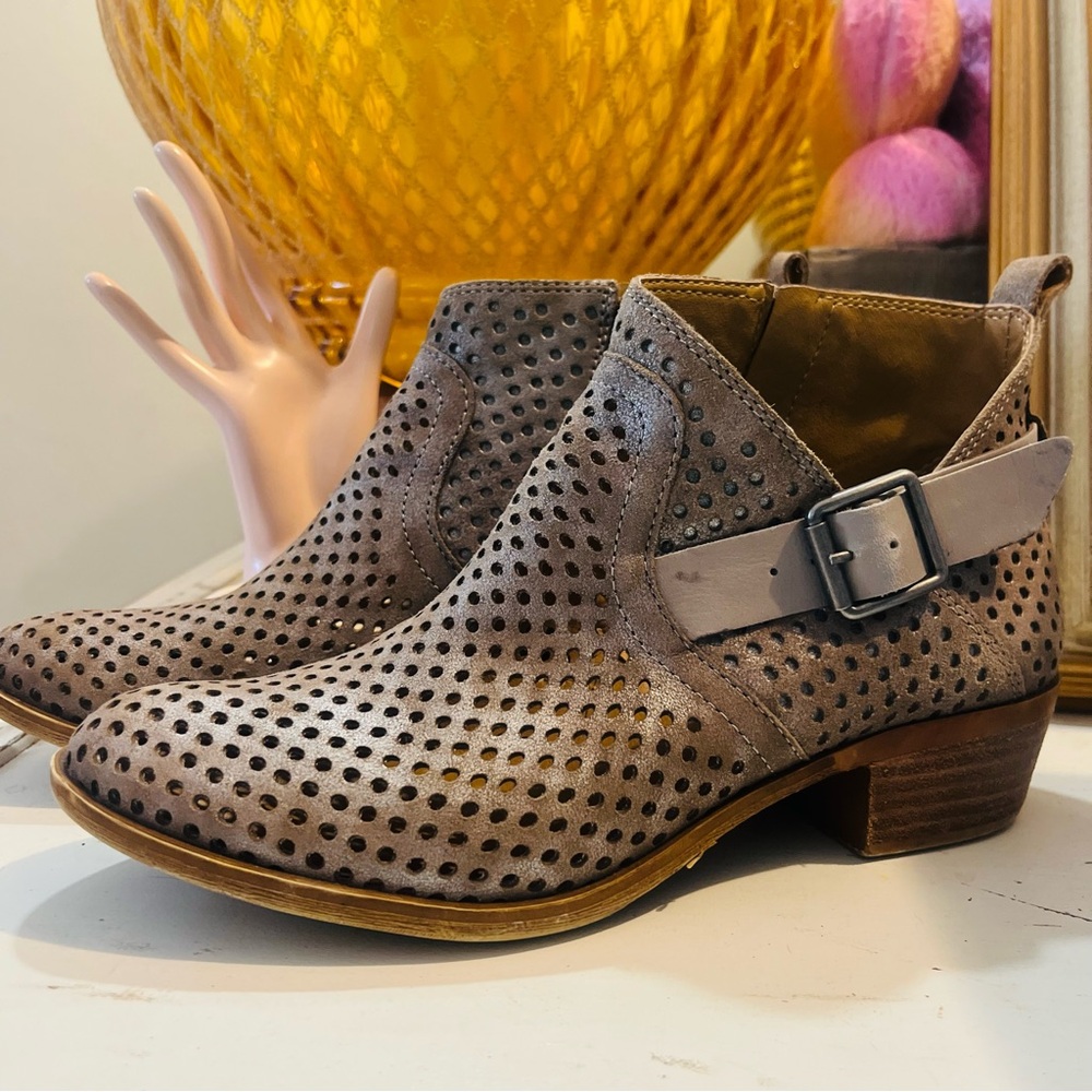 Stylish Lucky Brand Perforated Ankle Boots